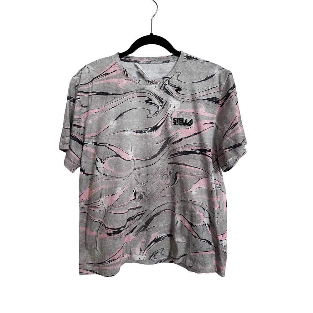 Stella McCartney‎ Pink Grey Marble Print Cotton Logo Tee T-Shirt Size 36 US 2/4